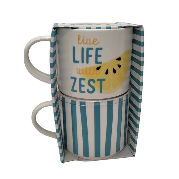 Godinger Gatherings "Live Your Life With Zest" Stackable Mug Set - Picture 2 of 5